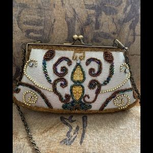 Vintage clutch/ wallet silver material beaded